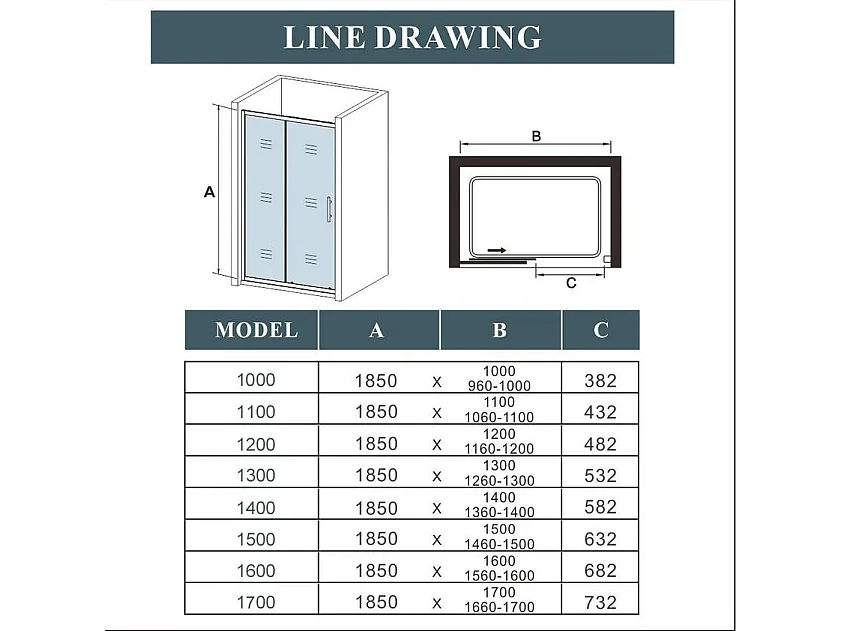 AICA Mampara de Ducha Frontal Corredera Cristal Templado 5mm Perfil Negro Mate (1260-1300)x1850mm