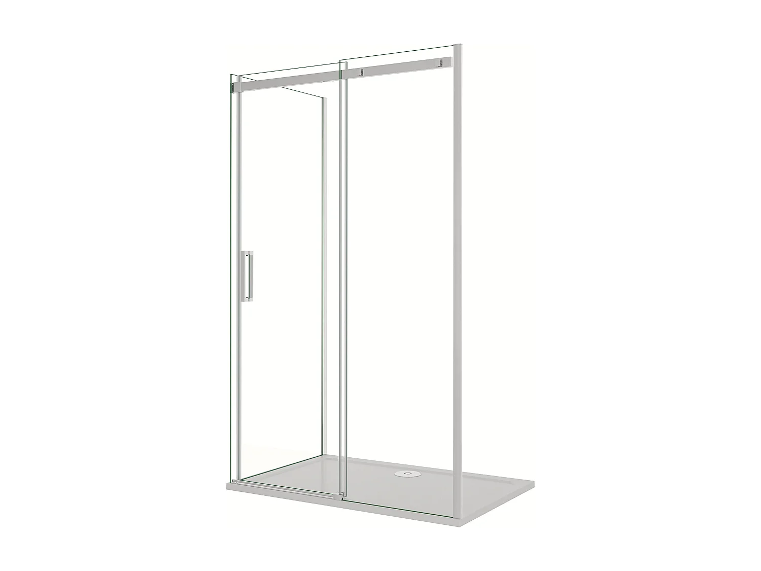 Porta de correr frontal e Painel lateral Perfil cromado Vidro Anticalcário 8mm (975-995)x(783-803)x1950mm + Base de duche 100x80x3cm + Ralo-AICA