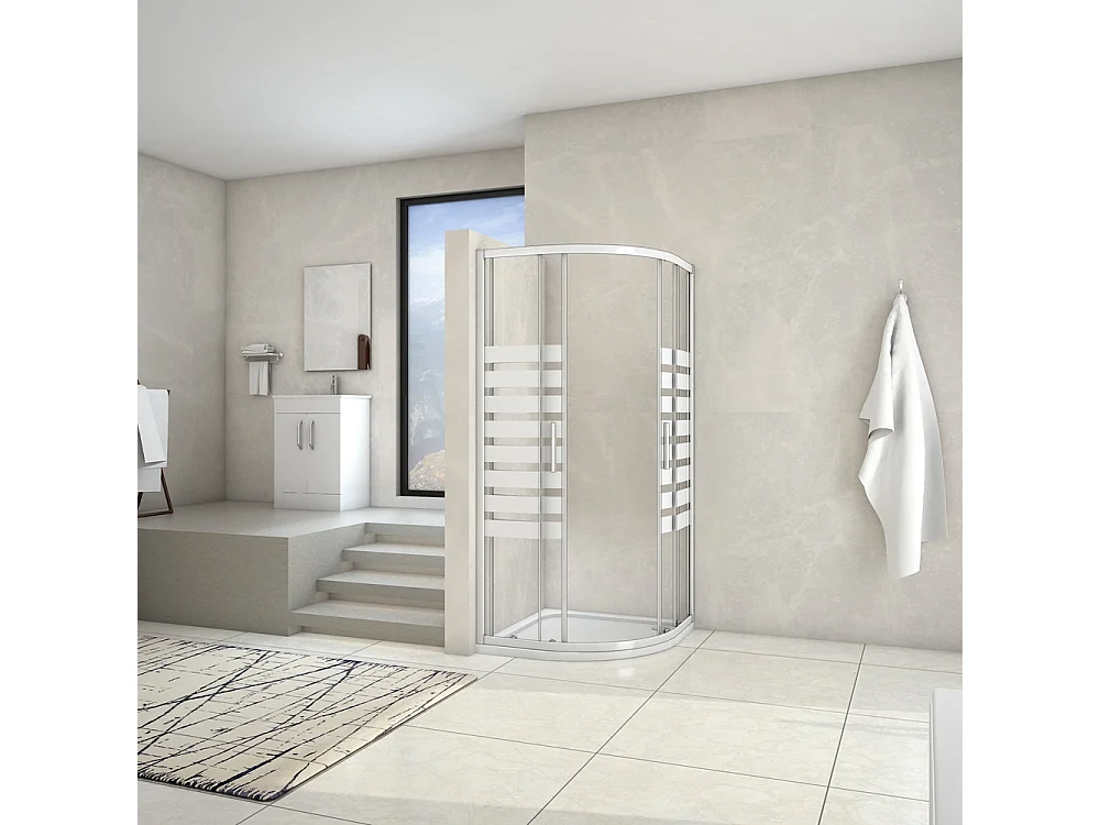 AICA Mampara de Ducha Curva Semicircular Corredera,Perfil Gris Mate,Vidrio Templado Serigrafiado 5mm (780-800)x(780-800)x1950mm