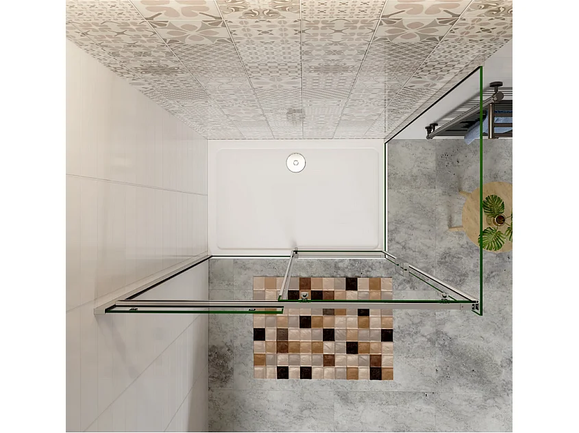 AICA Mampara Corredera Frontal+Panel Lateral,Perfil Cromado,Vidrio Templado 6mm (1275-1295)x(683-703)x1950mm