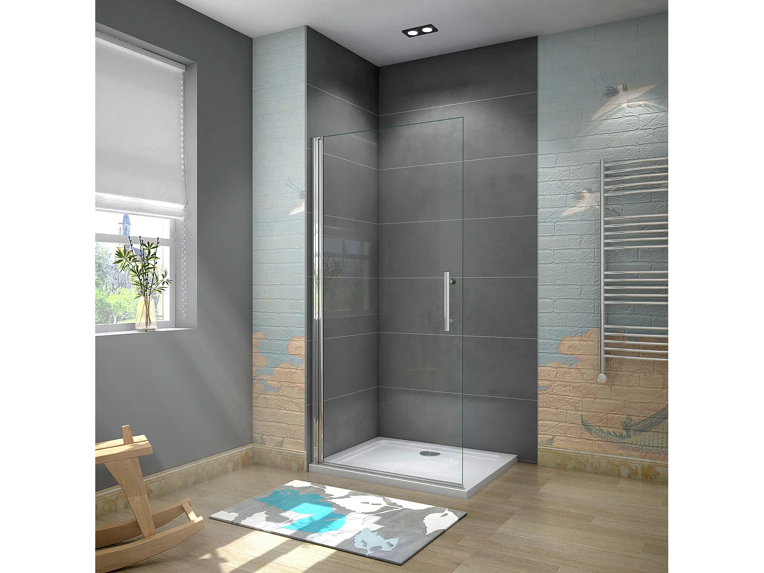 AICA Walkin Mampara de Ducha Frontal Abatible,Perfil Cromado,Vidrio Antical 6mm (895-915)x1950mm