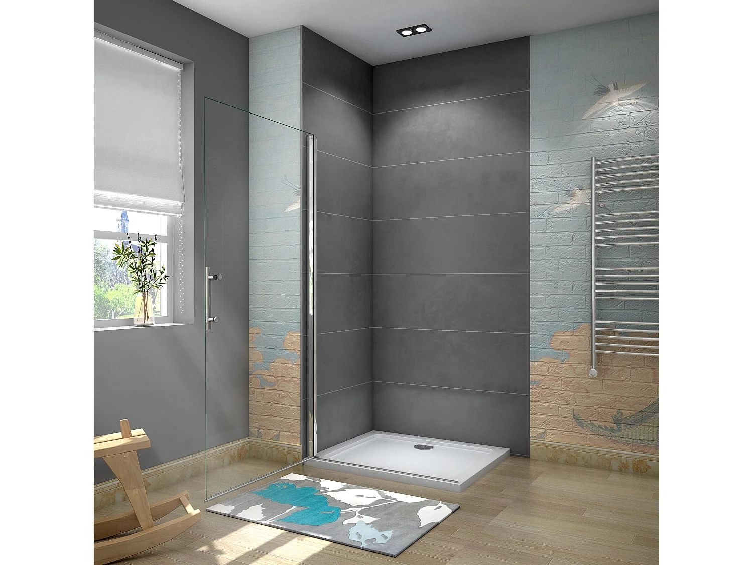 AICA Walkin Mampara de Ducha Frontal Abatible,Perfil Cromado,Vidrio Antical 6mm (895-915)x1950mm