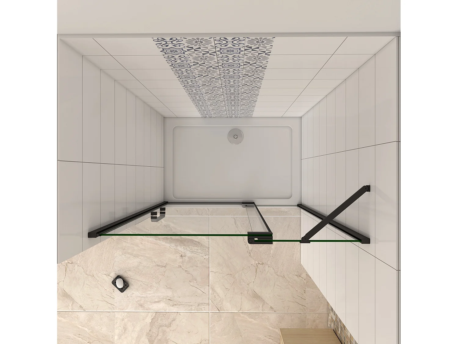 AICA Mampara de Ducha Frontal Abatible 2 Hojas,Perfil Negro Mate,Barra 250mm,Vidrio Antical 8mm (850-900)x1950mm