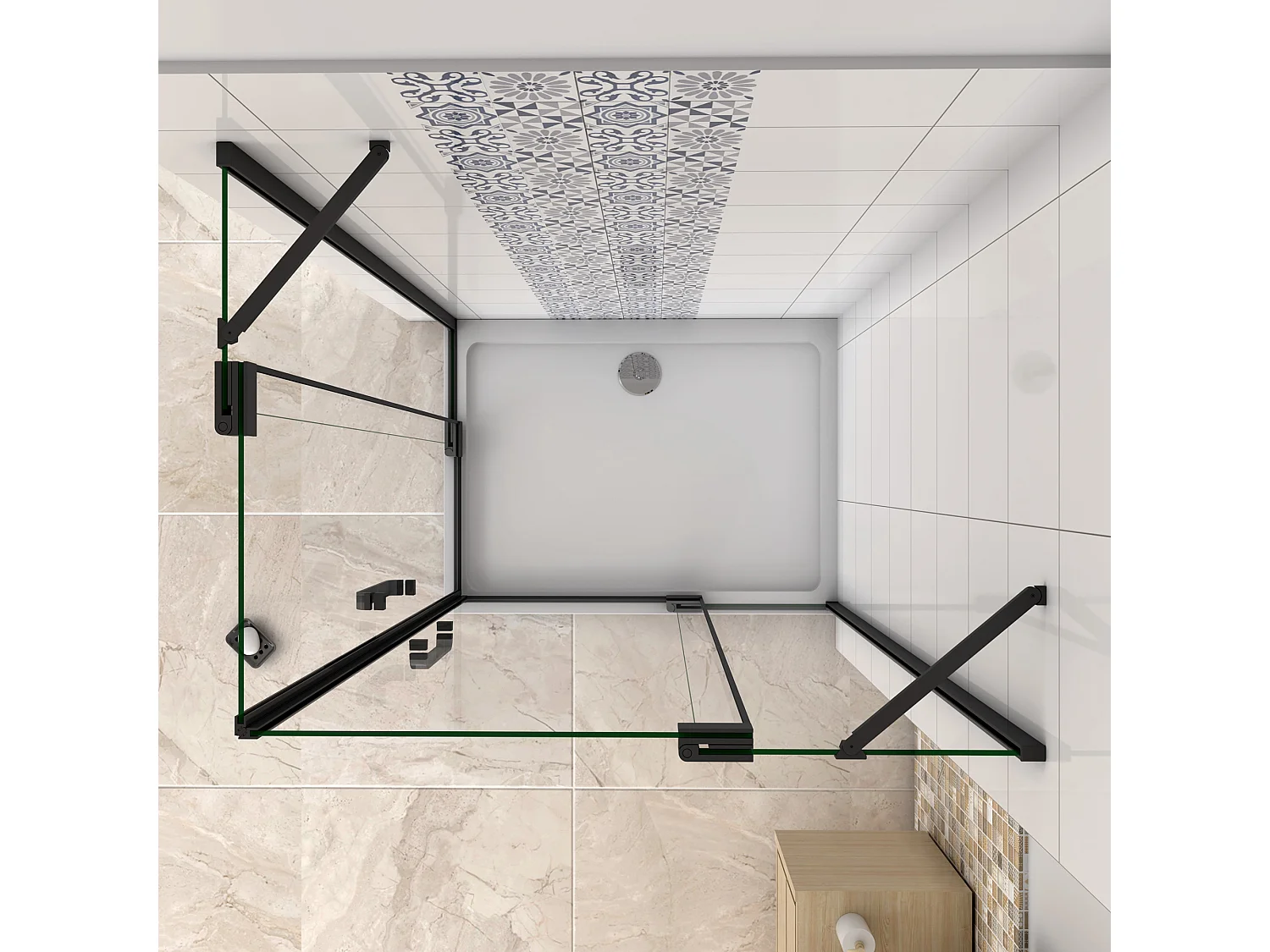 Cabine de duche rectangular Bater Perfil preto mate com Barra Estabilizadora Vidro Anticalcário 8mm (1168-1208)x(768-808)x1950mm-AICA