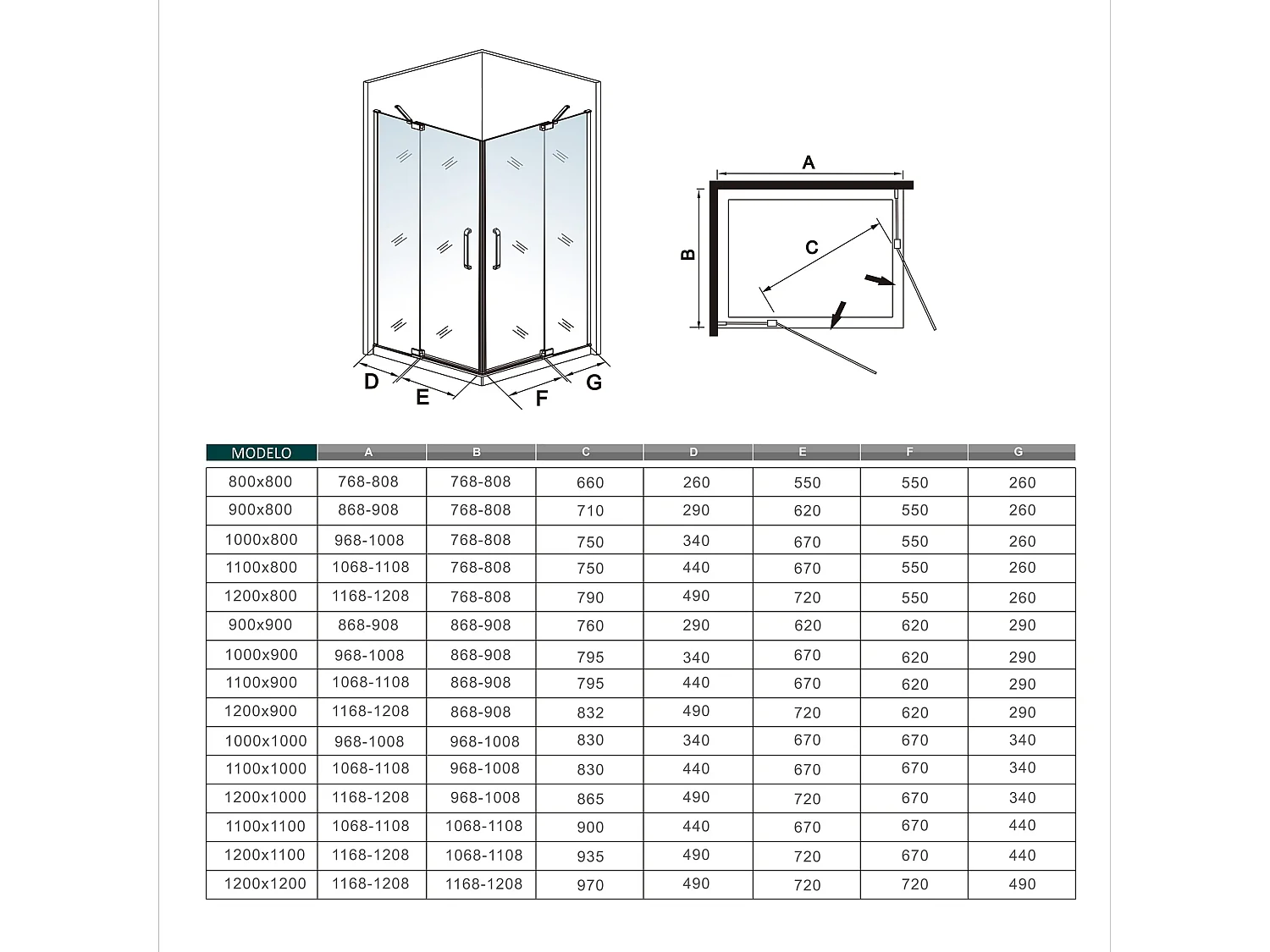 Cabine de duche rectangular Bater Perfil preto mate com Barra Estabilizadora Vidro Anticalcário 8mm (1168-1208)x(768-808)x1950mm-AICA