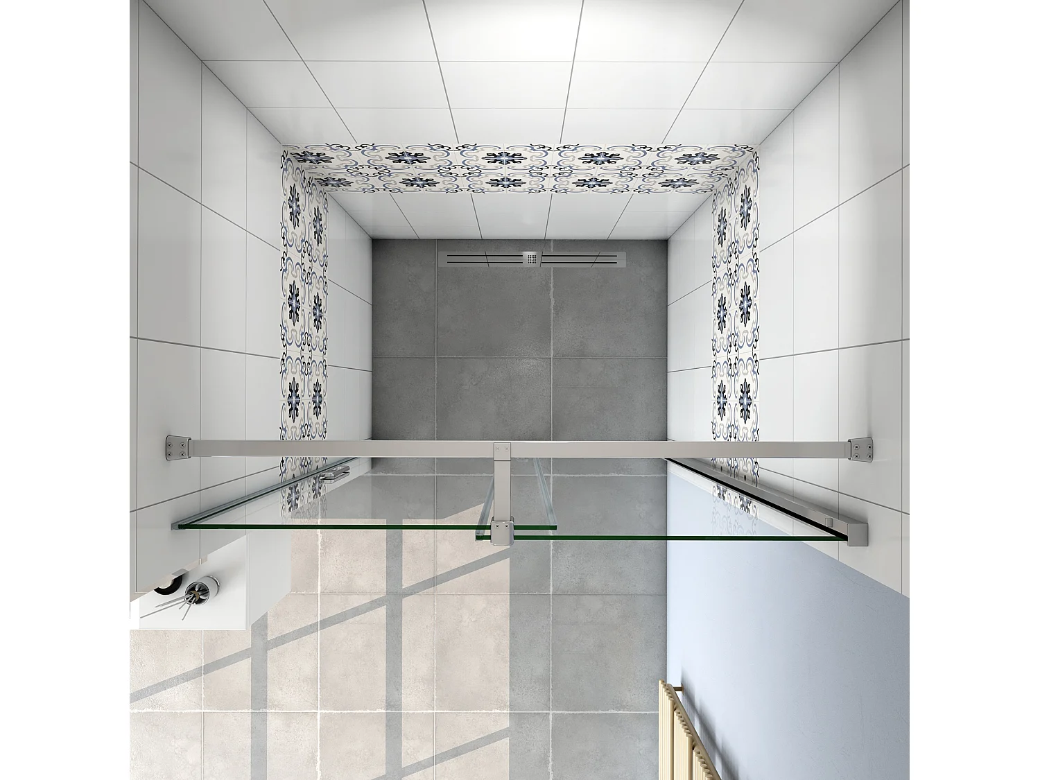 Porta de duche correr Perfil cromado com Barra Vidro Anticalcário 8mm (1180-1200)x1950mm-AICA