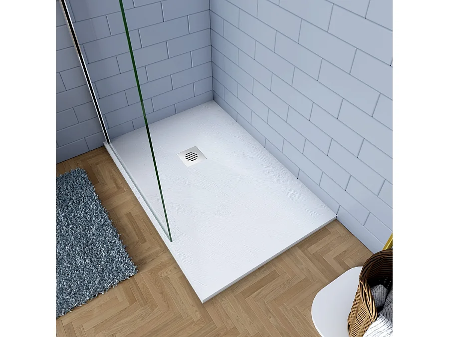 Plato de Ducha Rectangular 80x140x3cm Blanco textura pizarra-AICA
