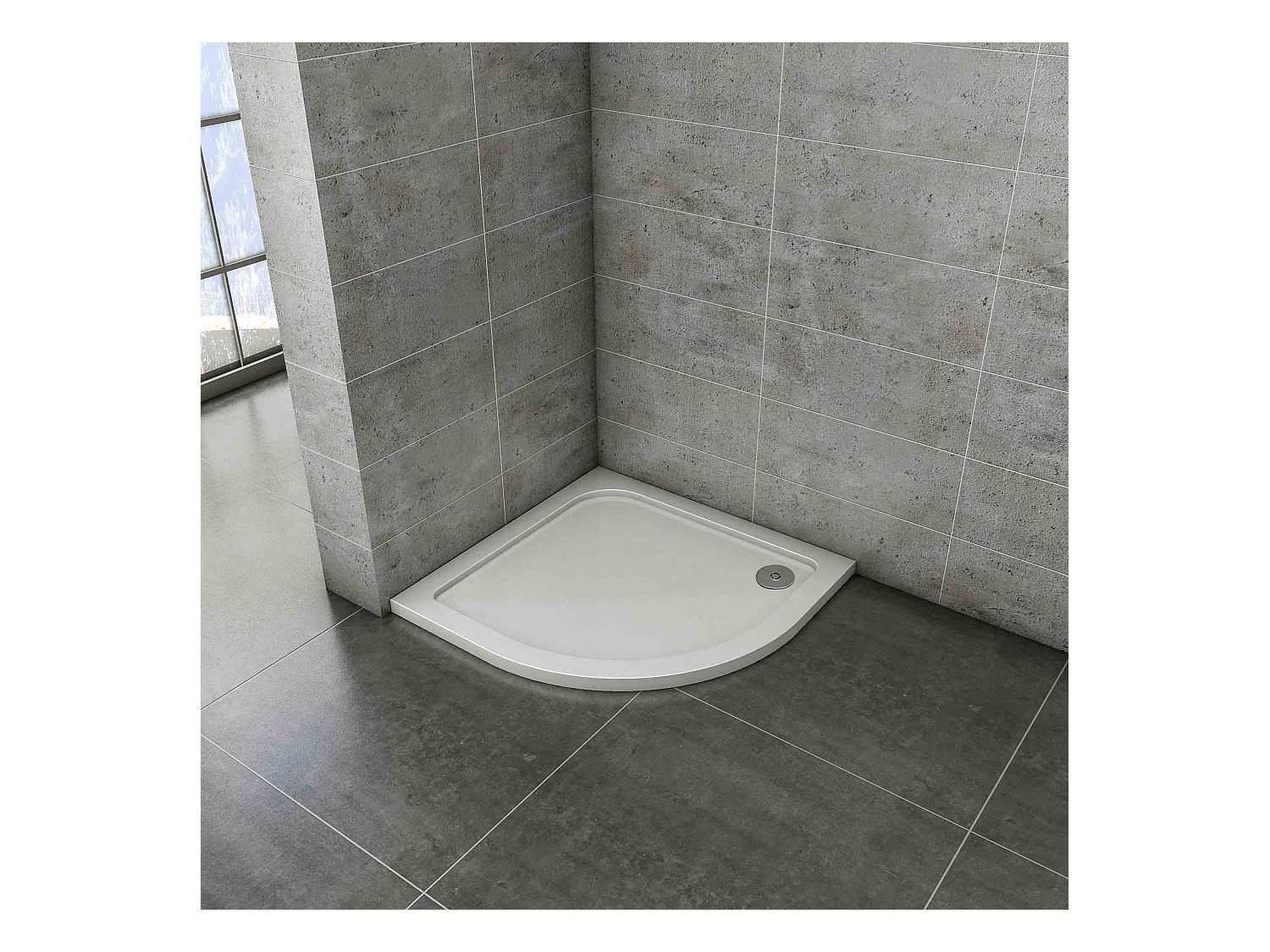 Base de duche Curvo Semicircular 100x100x3cm Gelcoat branco extra plano antiderrapante+Acessórios de drenagem-AICA