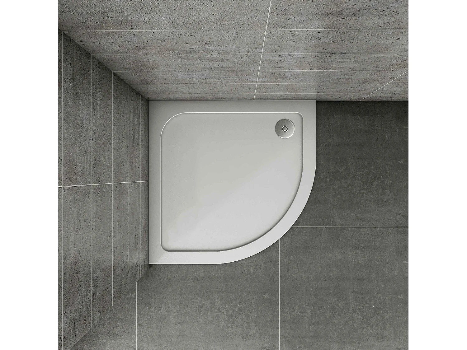 Base de duche Curvo Semicircular 100x100x3cm Gelcoat branco extra plano antiderrapante+Acessórios de drenagem-AICA