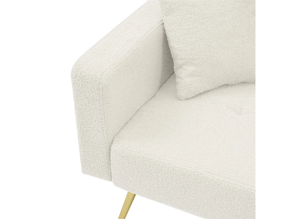 Slaapbank met bedfunctie, verstelbare hoek, gouden poten, met kussens en opbergvakken aan de zijkanten