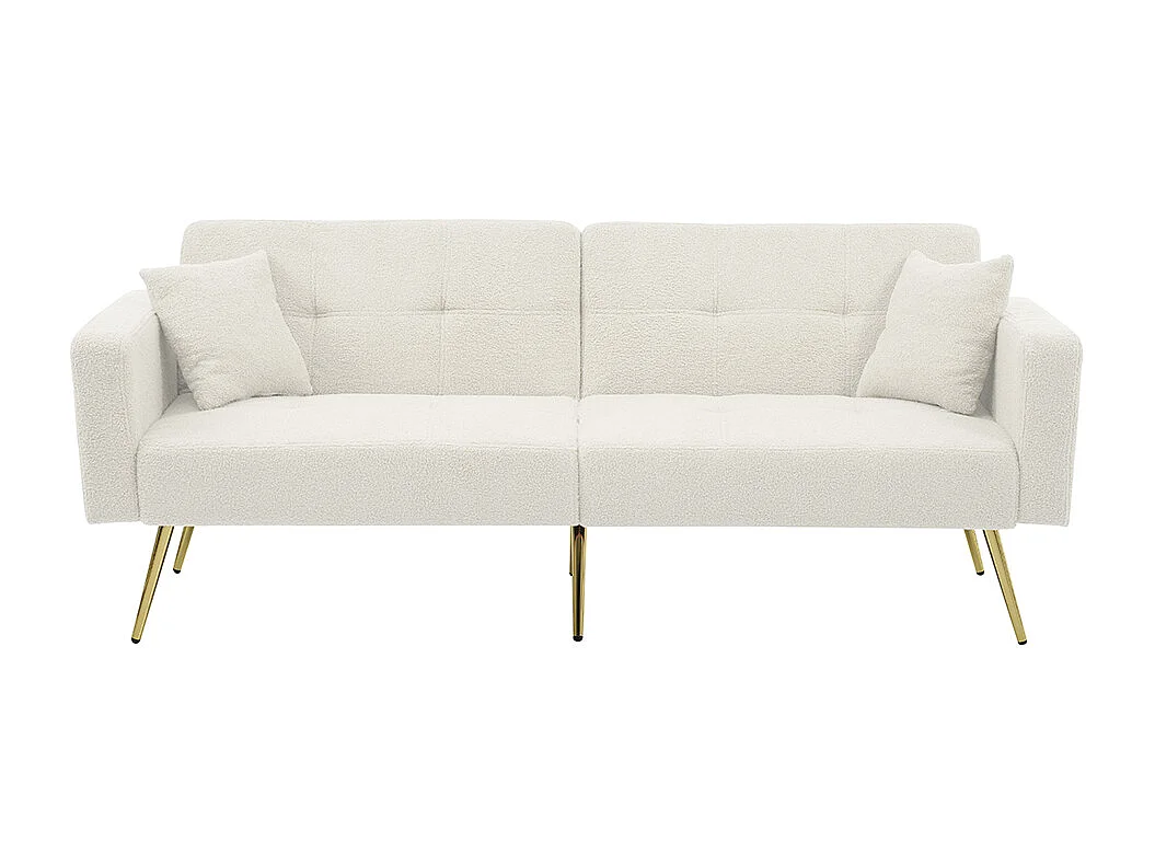 Divano letto con funzione letto, angolazione regolabile, piedini dorati, con cuscini e tasche portaoggetti laterali