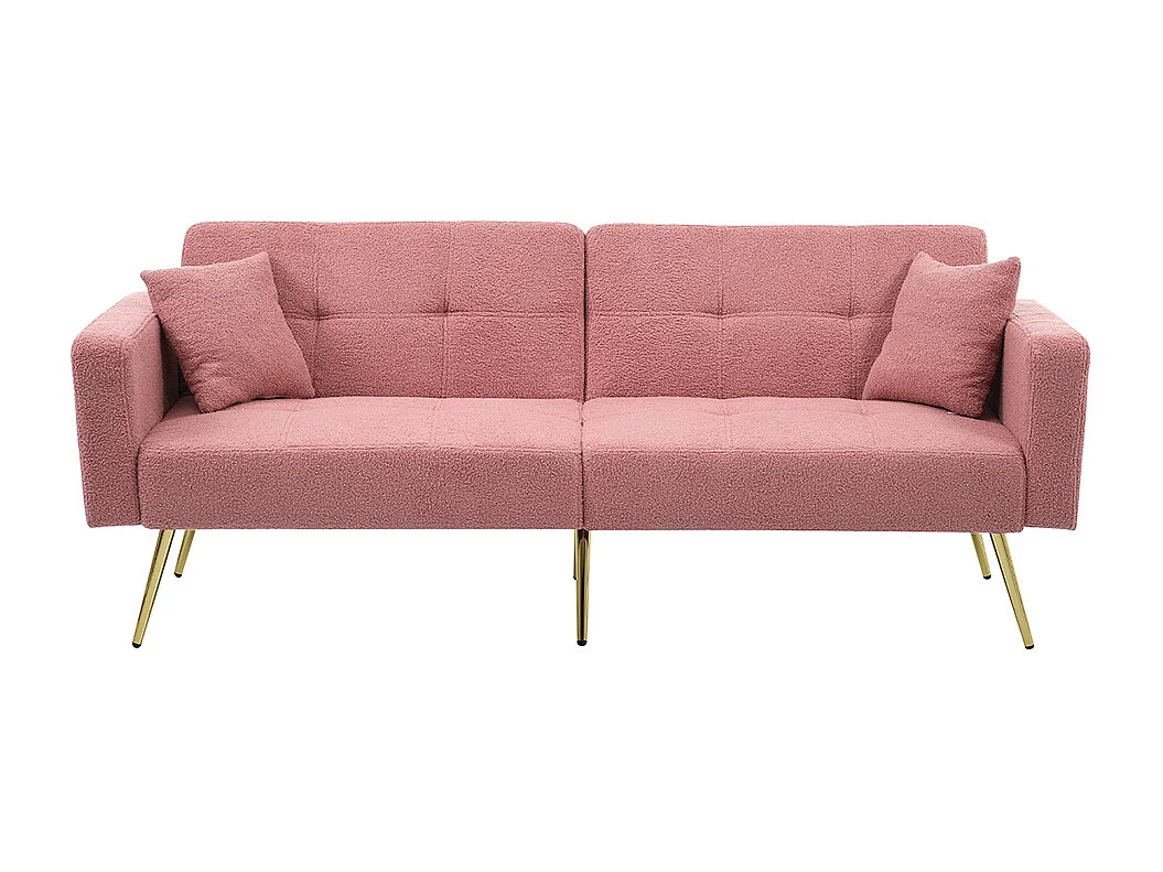 Canapé rembourré avec fonction lit, angle réglable, pieds dorés avec coussins et poches de rangement latérales