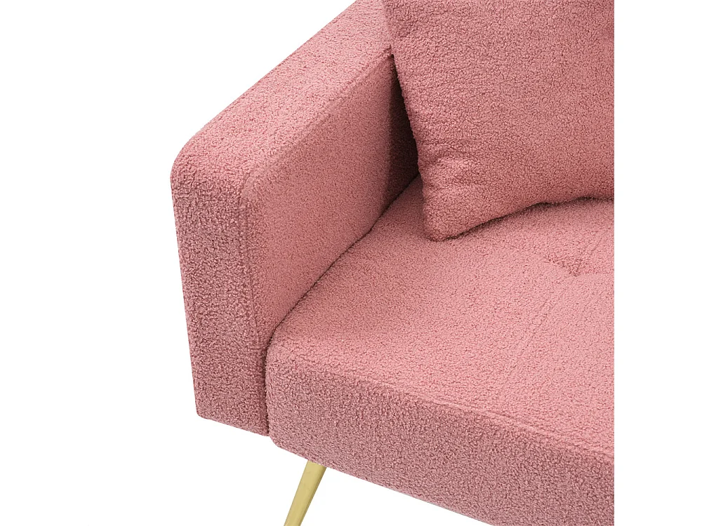 Canapé rembourré avec fonction lit, angle réglable, pieds dorés avec coussins et poches de rangement latérales