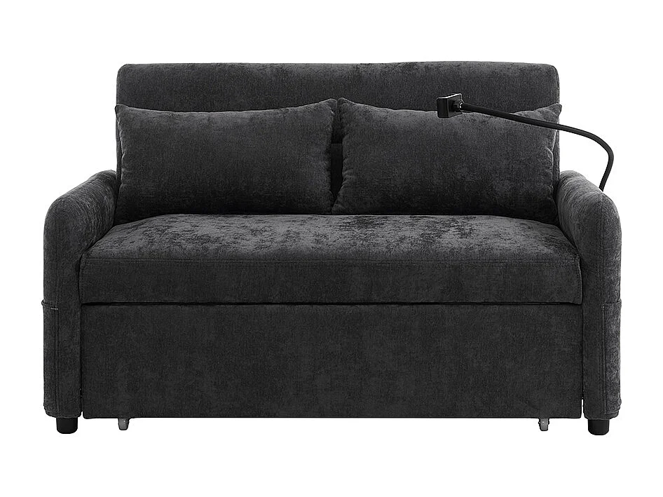 Canapé-lit moderne pliant à deux places, dossier réglable, support pour téléphone portable, port de charge USB,Noir