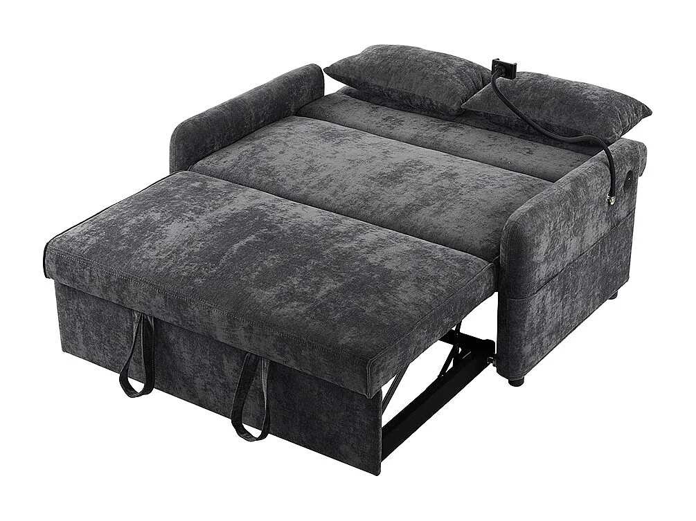 Canapé-lit moderne pliant à deux places, dossier réglable, support pour téléphone portable, port de charge USB,Noir