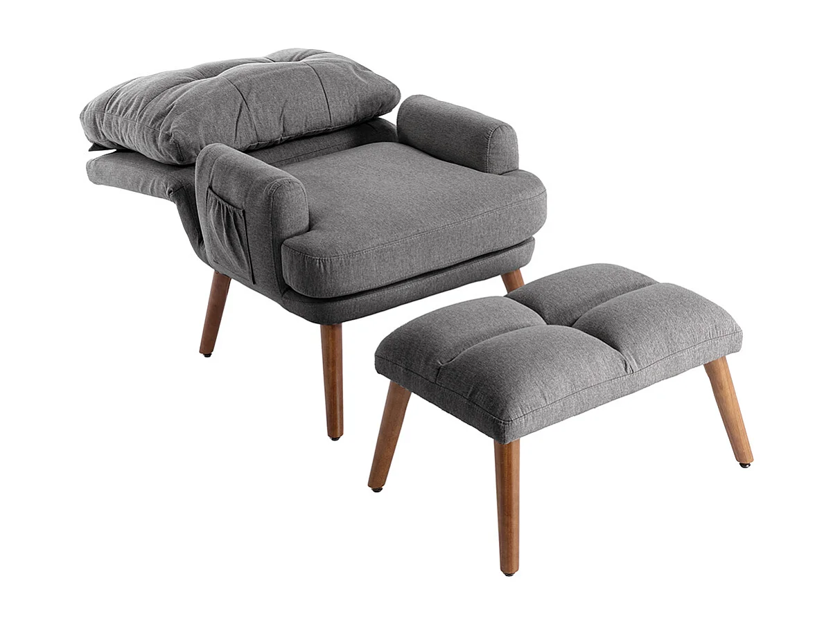 Tumbona con reposapiés, respaldo ajustable en 10 posiciones, reclinable, silla con almacenamiento lateral