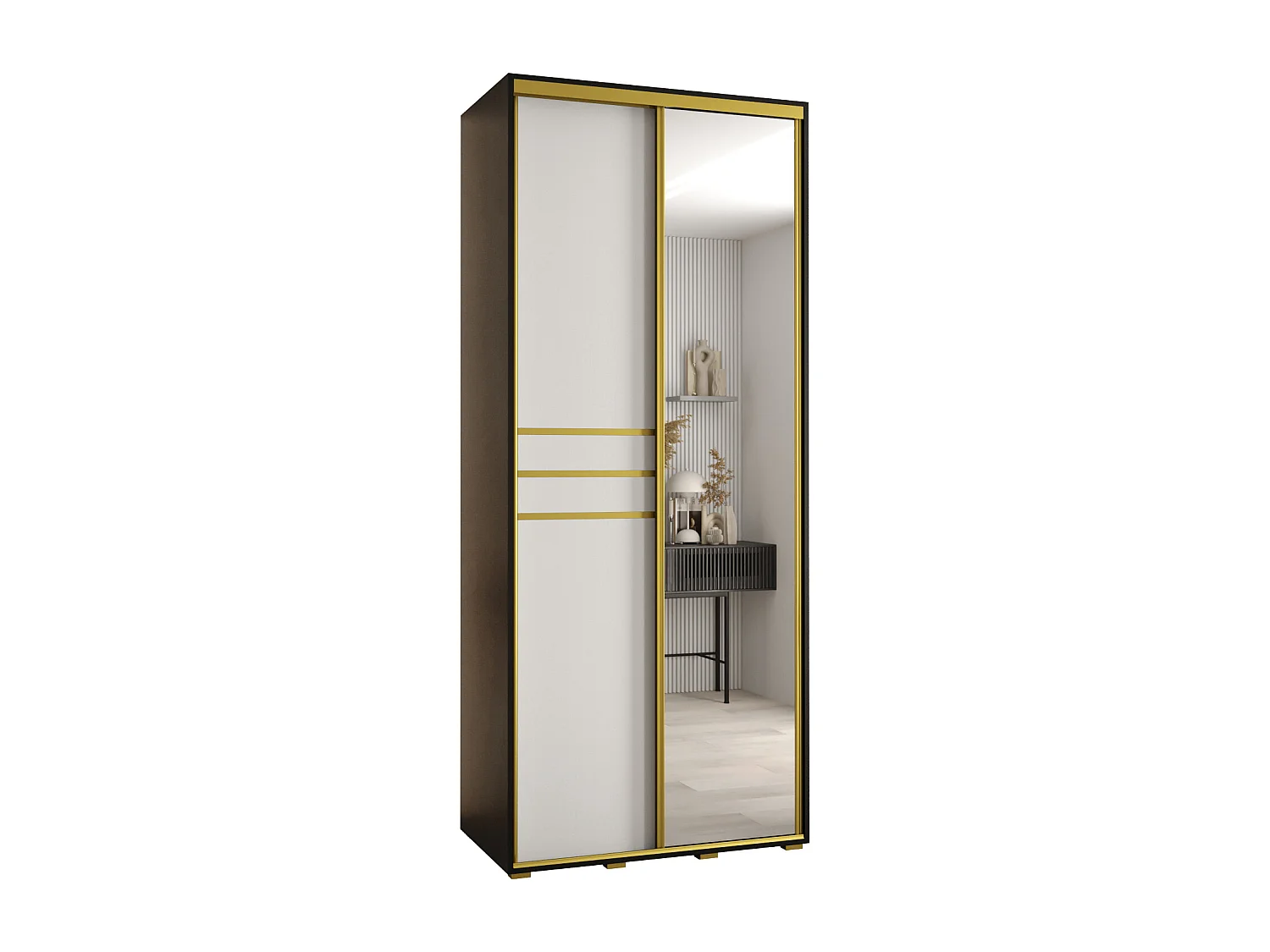 ARMADIO CON PORTE SCORREVOLI DAVOS 11 235,2/120/60 2 porta (Nero/Bianco/Dorato)