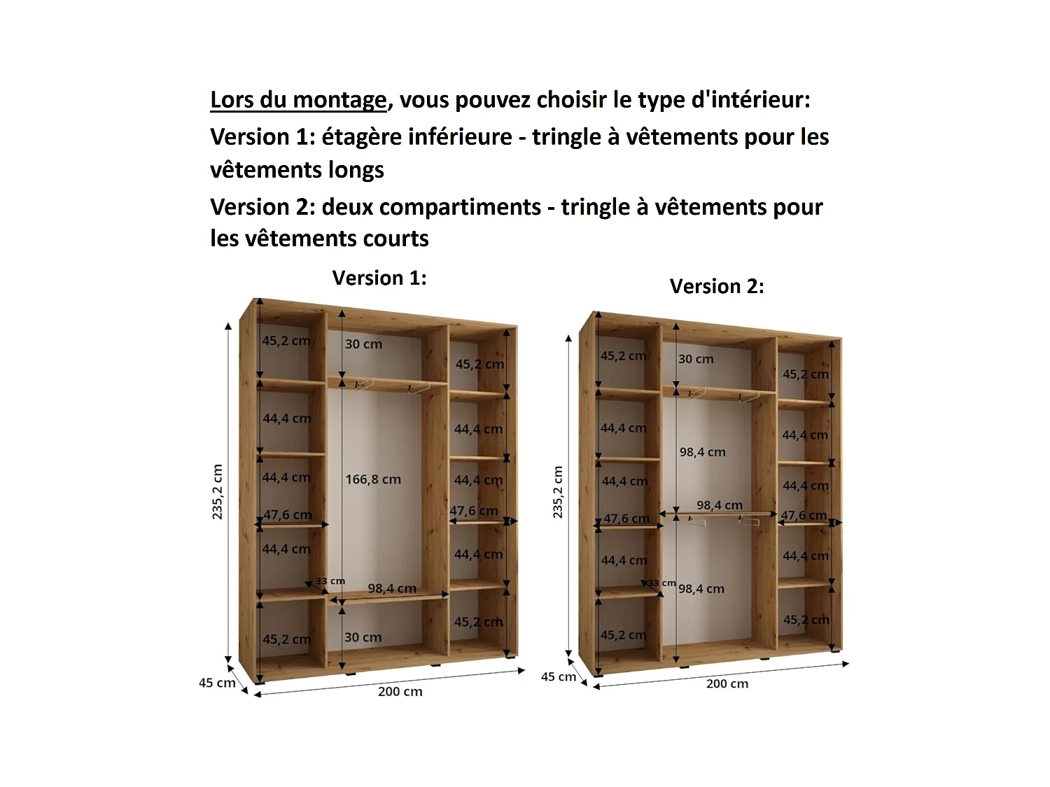 ARMOIRE DAVOS 9 À PORTES COULISSANTES 235,2/200/45 3 portes