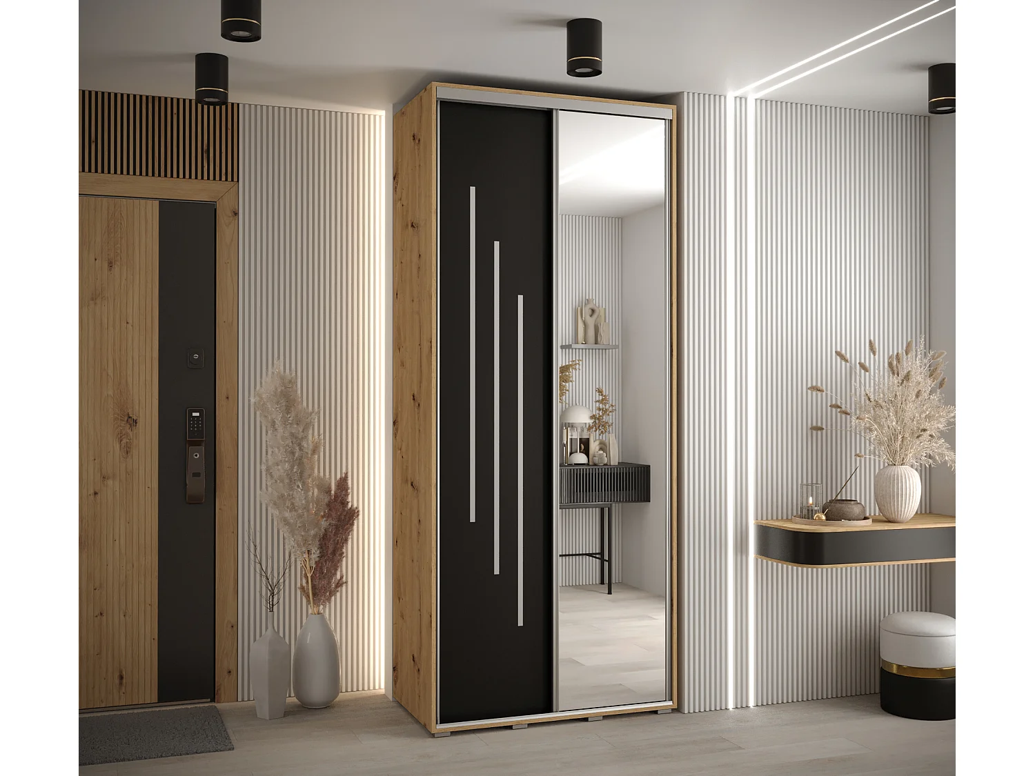 ARMADIO CON PORTE SCORREVOLI DAVOS 9 235,2/100/45 2 porta (Artisan/Nero/Argento)