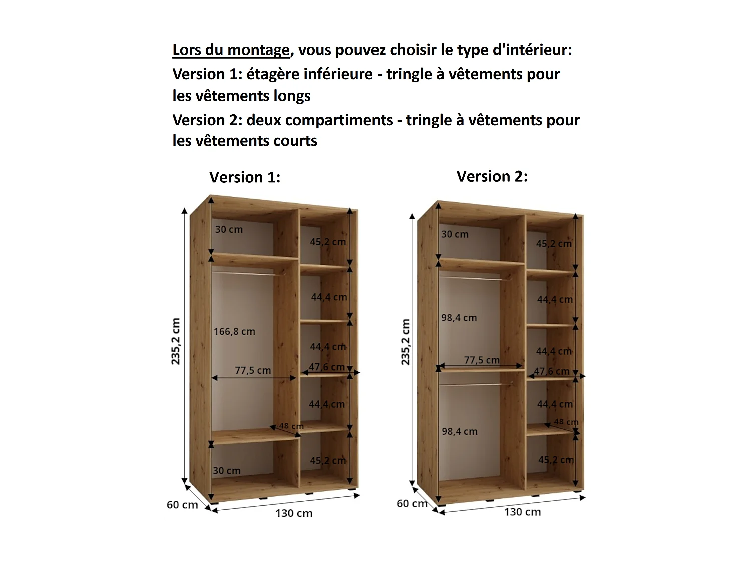 ARMOIRE DAVOS 9 À PORTES COULISSANTES 235,2/130/60 2 portes