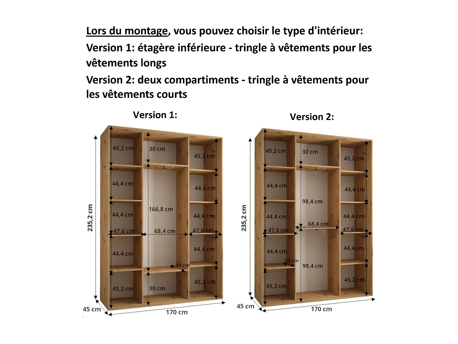 ARMOIRE DAVOS 10 À PORTES COULISSANTES 235,2/170/45 3 portes