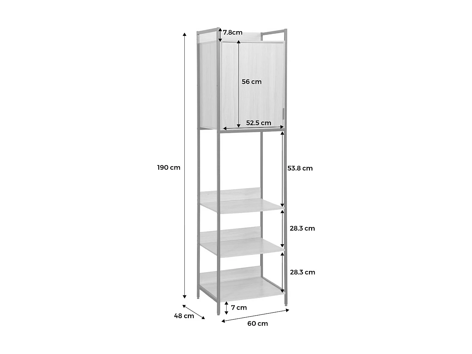 Module dressing noir avec 5 étagères et 1 porte. L 60 x P 48 x  H 190 cm