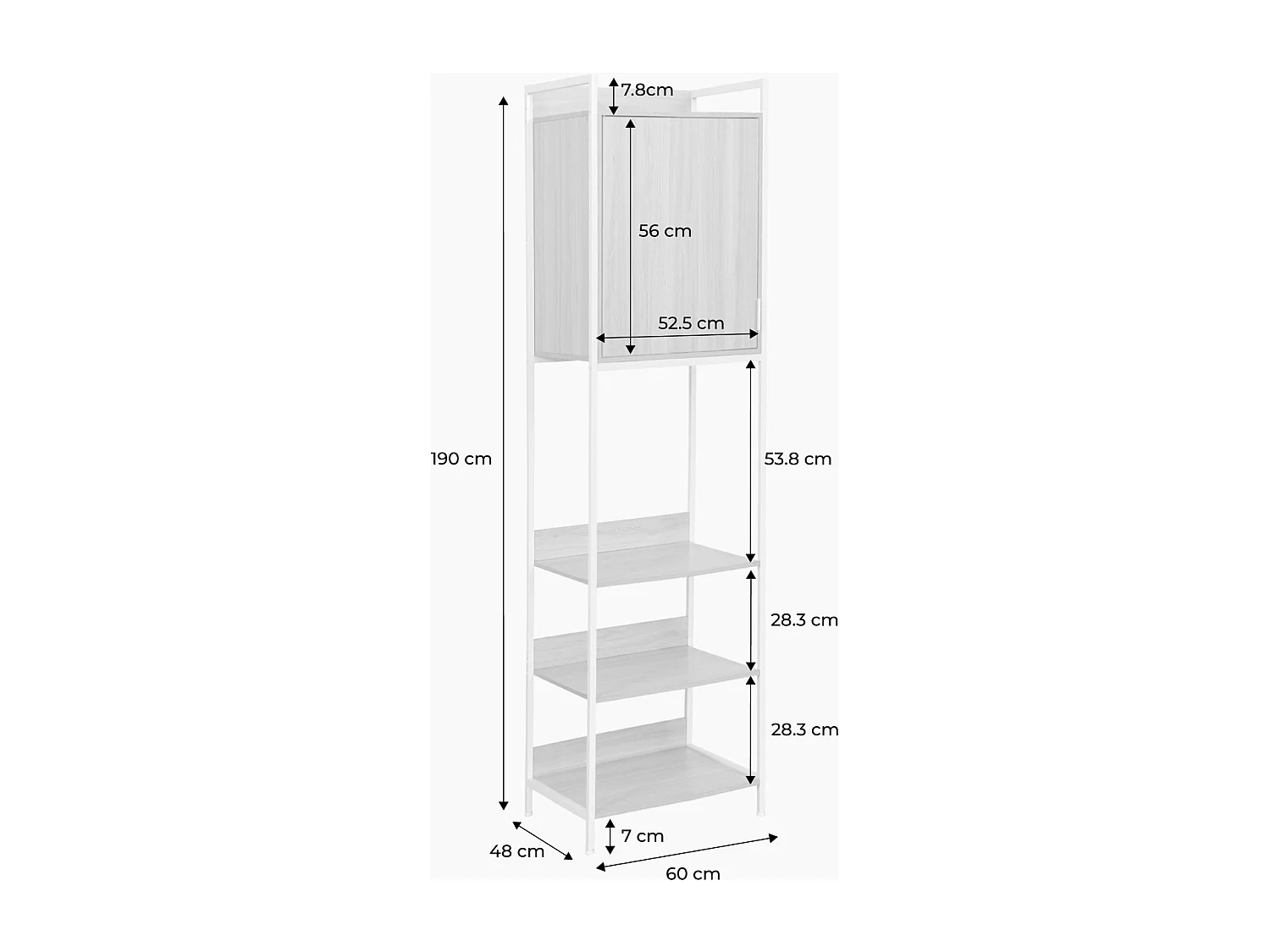 Module dressing noir avec 5 étagères et 1 porte. L 60 x P 48 x  H 190 cm