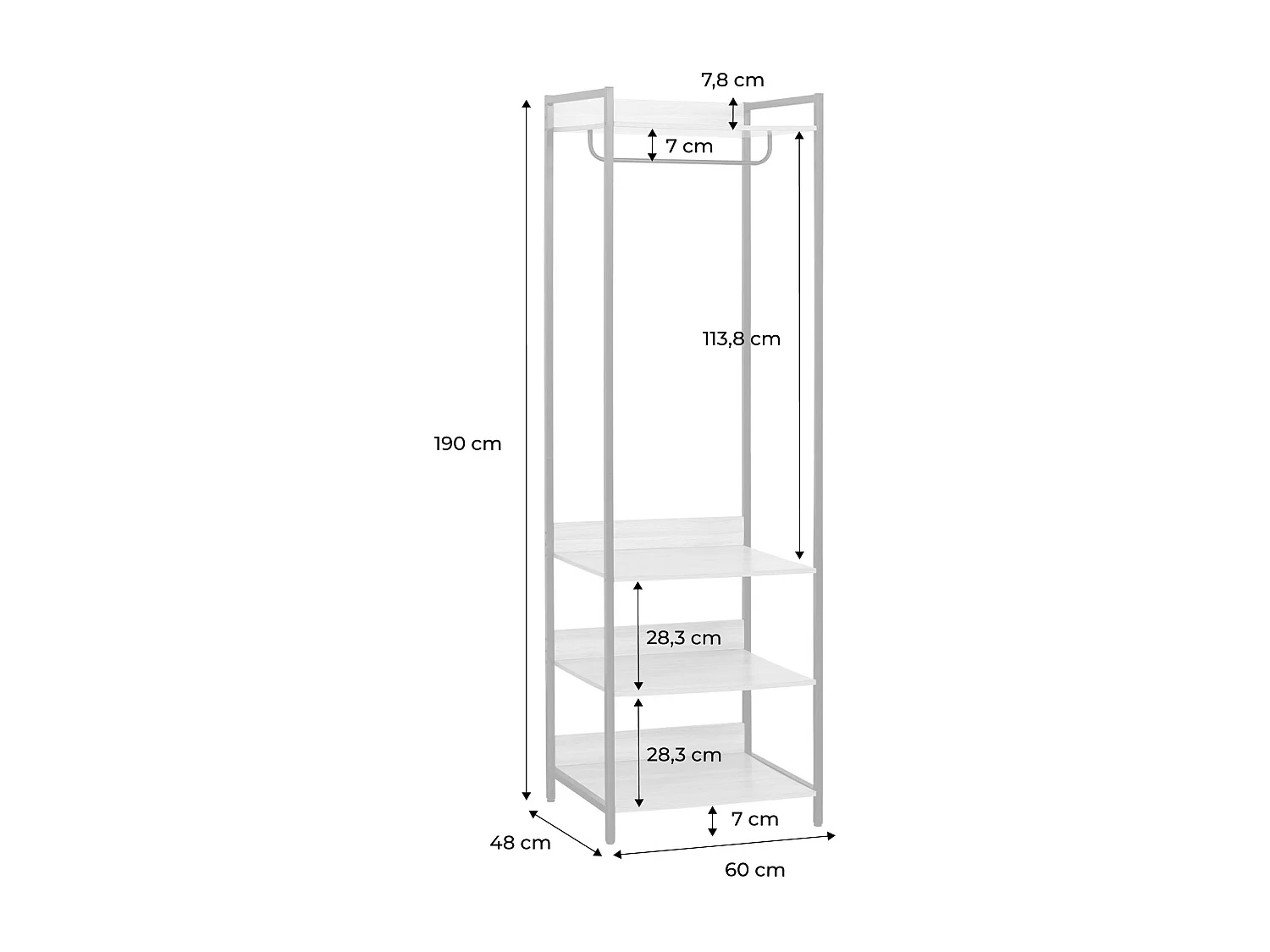 Module dressing noir avec 1 penderie et 3 étagères. L 60 x P 48 x H 190 cm