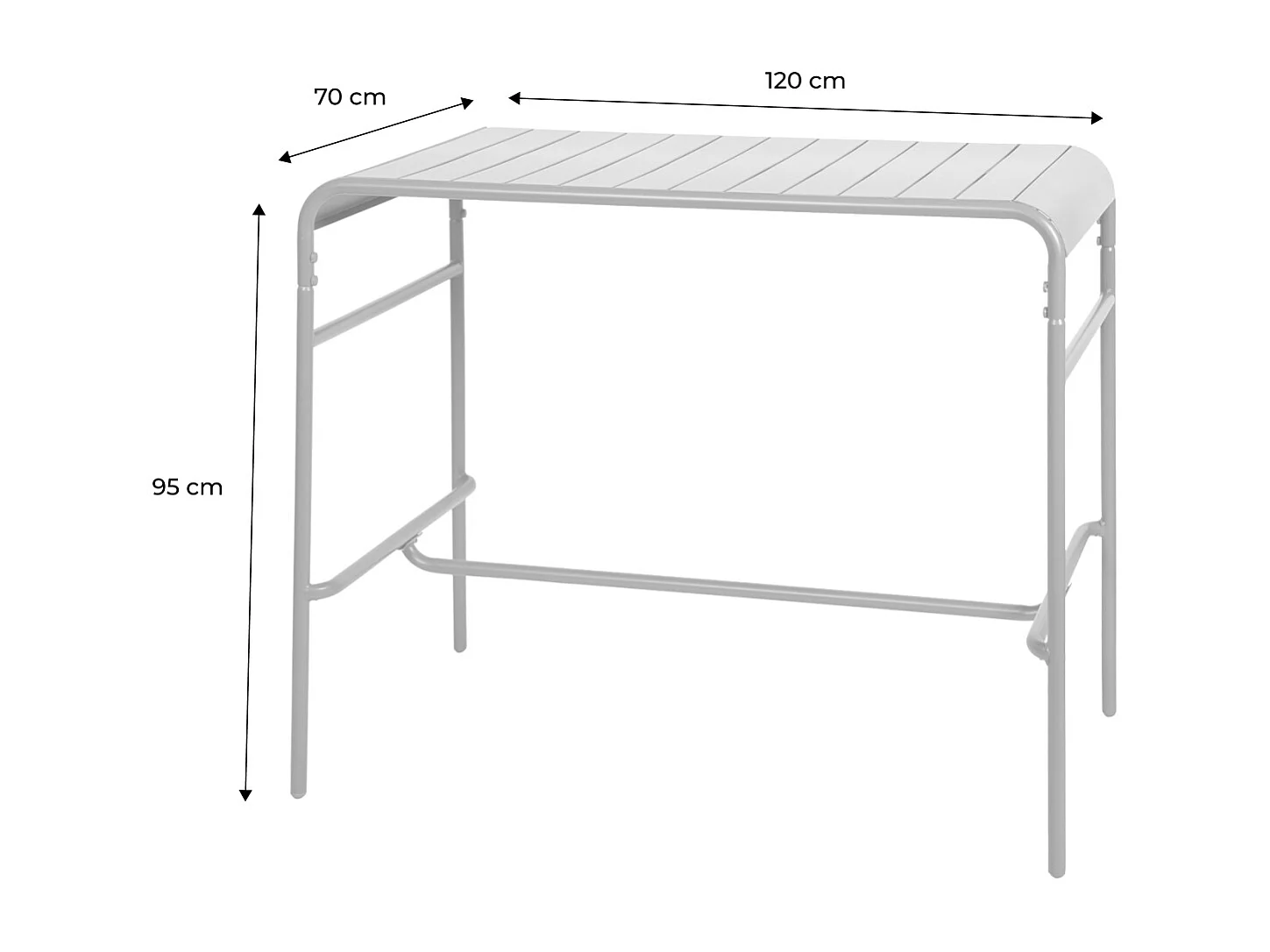 Mesa alta de jardín metálica, 4 plazas verde kaki