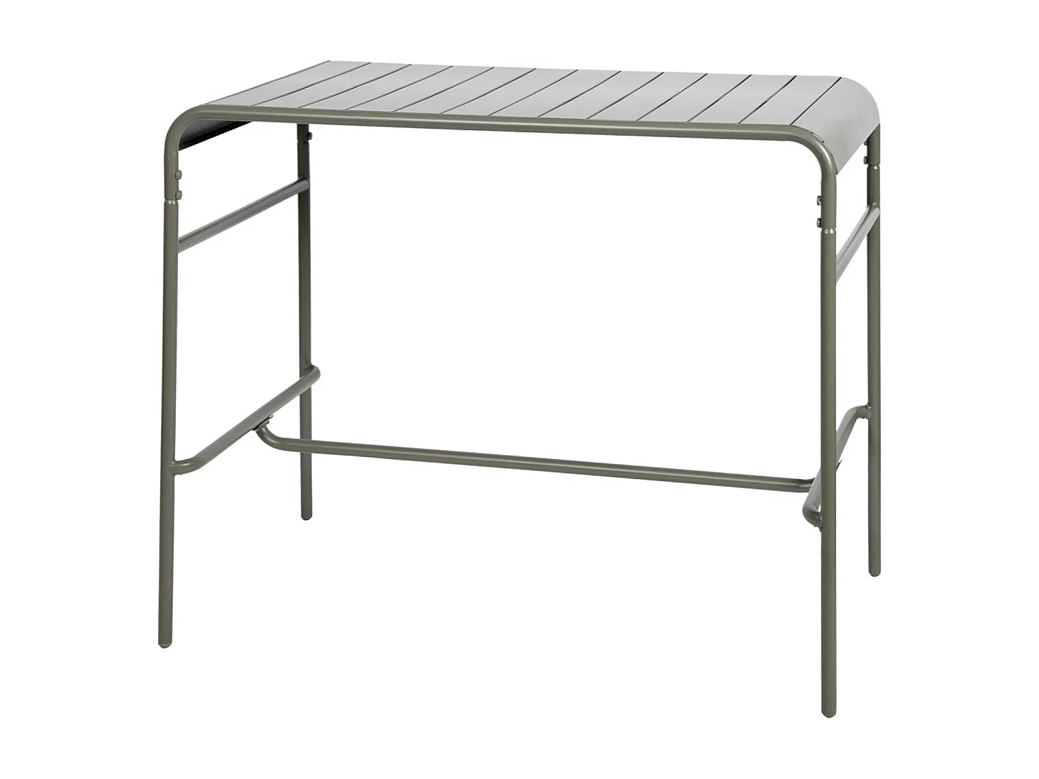 Table haute de jardin métal 4 places. kaki. 120 x 70 x 95cm