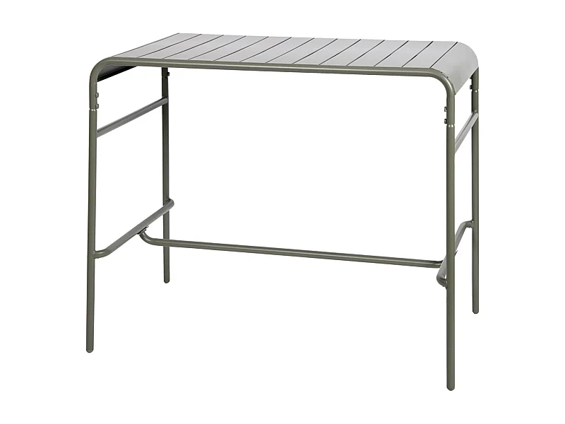 Table haute de jardin métal 4 places. kaki. 120 x 70 x 95cm