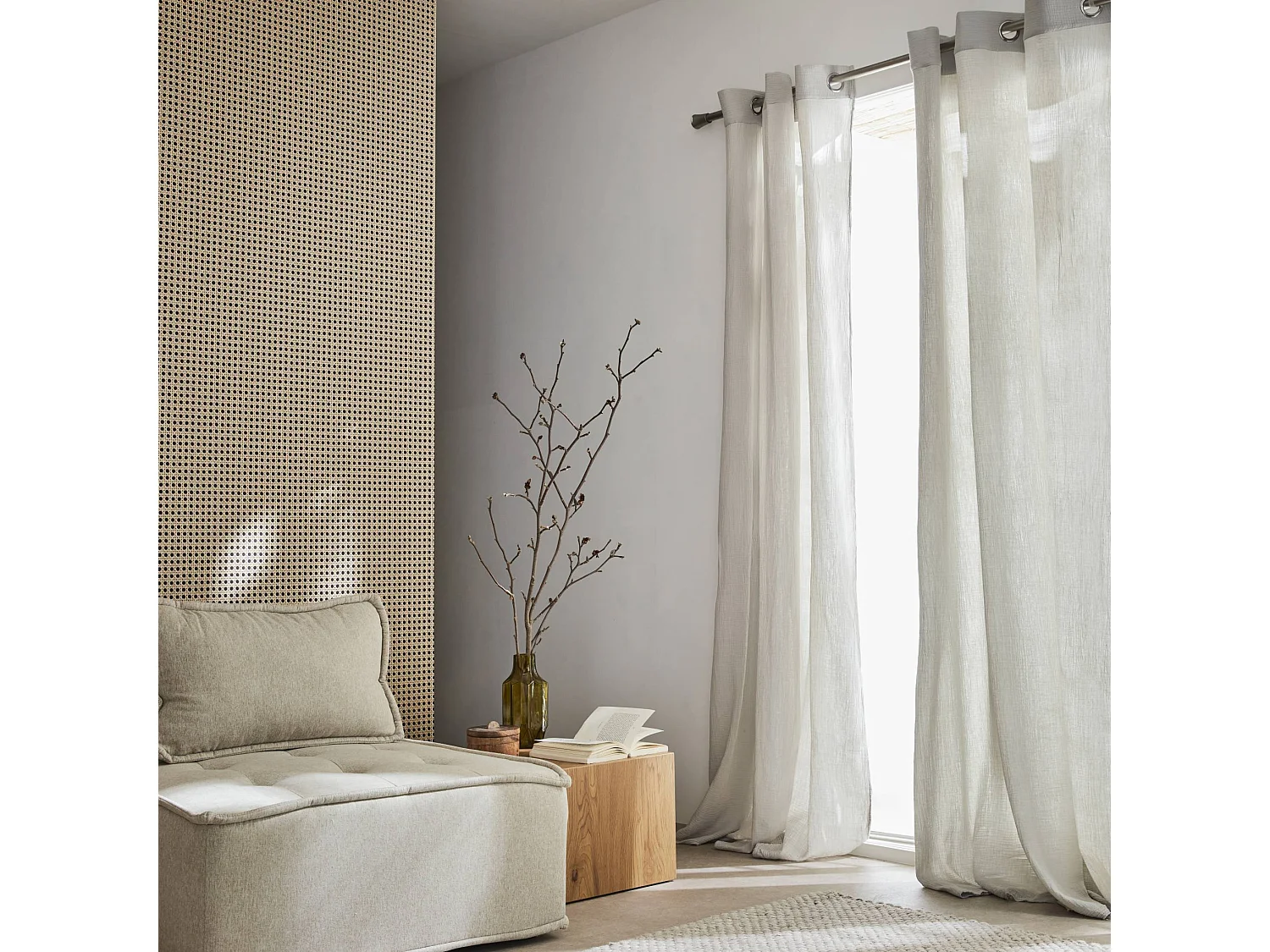 Cortinas de gasa de algodón, set de 2 gris claro