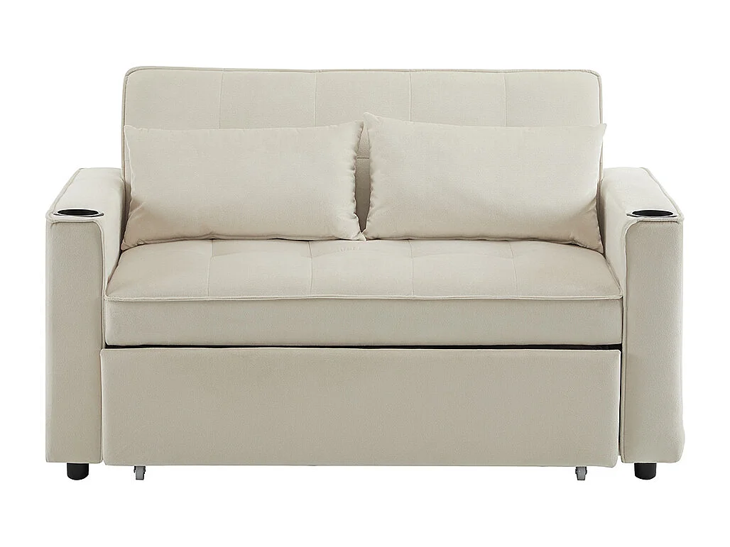 Canapé-lit multifonctionnel avec fonction de couchage, canapé-lit avec porte-gobelet et coussins, Beige