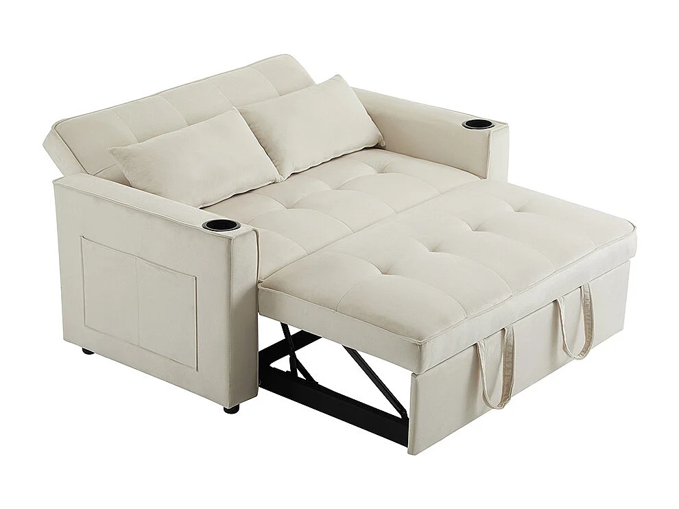 Canapé-lit multifonctionnel avec fonction de couchage, canapé-lit avec porte-gobelet et coussins, Beige