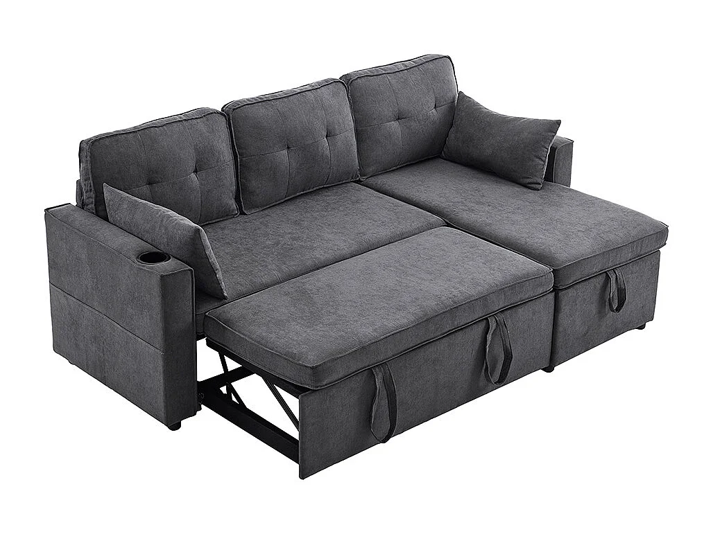 Sofa's met slaapfunctie, L-vormige sofa's, gestoffeerde meubelen, sofa's, loungers met bekerhouders,Zwart