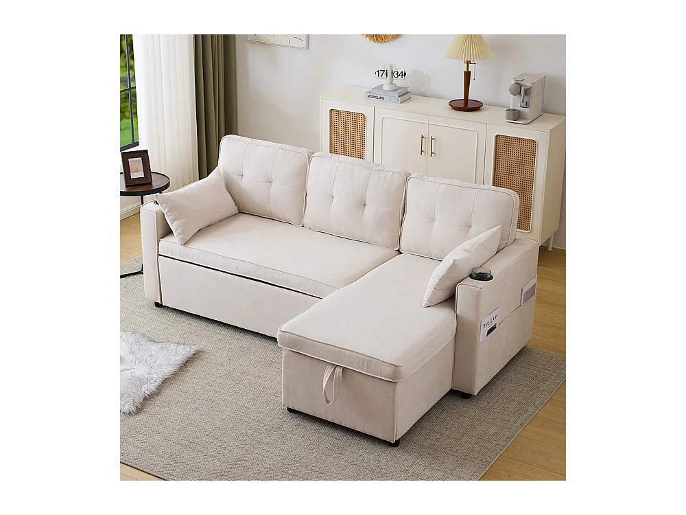 Sofás com função de dormir, sofás em forma de L, móveis estofados, sofás, espreguiçadeiras com suportes para copos,Bege