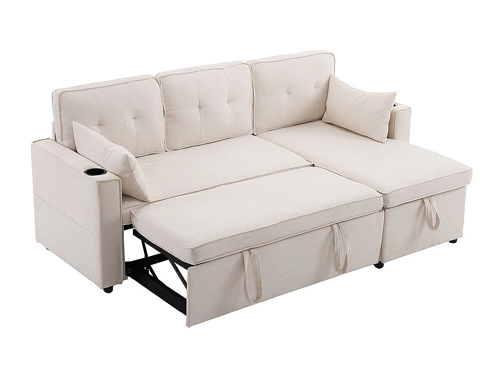 Sofa's met slaapfunctie, L-vormige sofa's, gestoffeerde meubelen, sofa's, loungers met bekerhouders,Beige