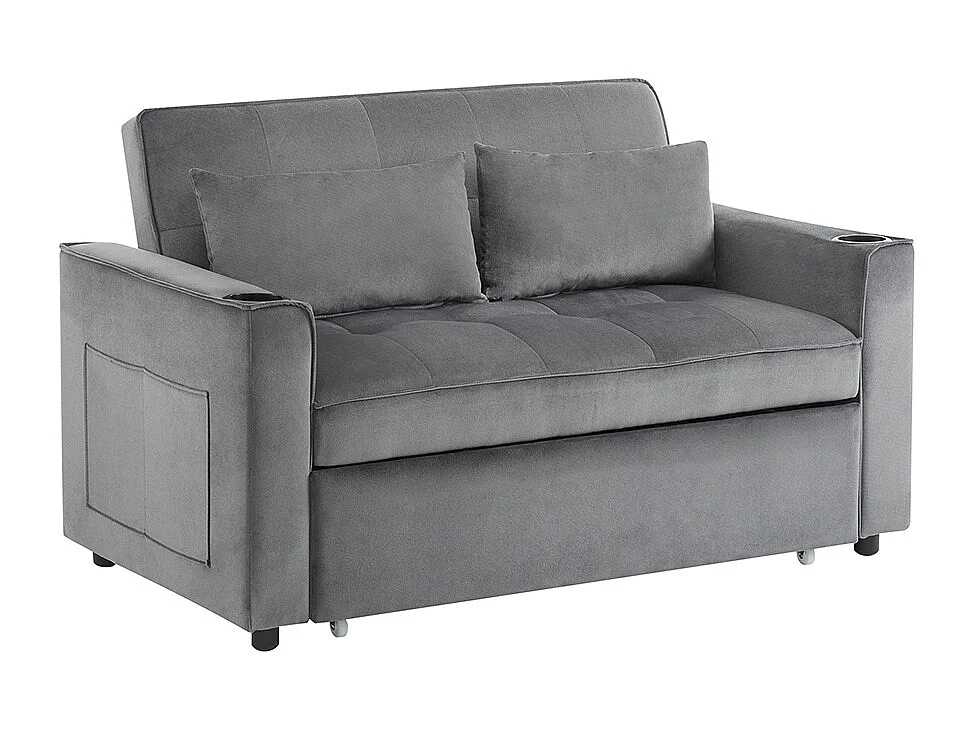 Canapé-lit multifonctionnel avec fonction de couchage, canapé-lit avec porte-gobelet et coussins, gris