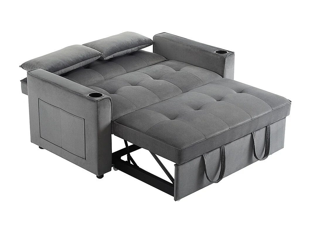 Canapé-lit multifonctionnel avec fonction de couchage, canapé-lit avec porte-gobelet et coussins, gris