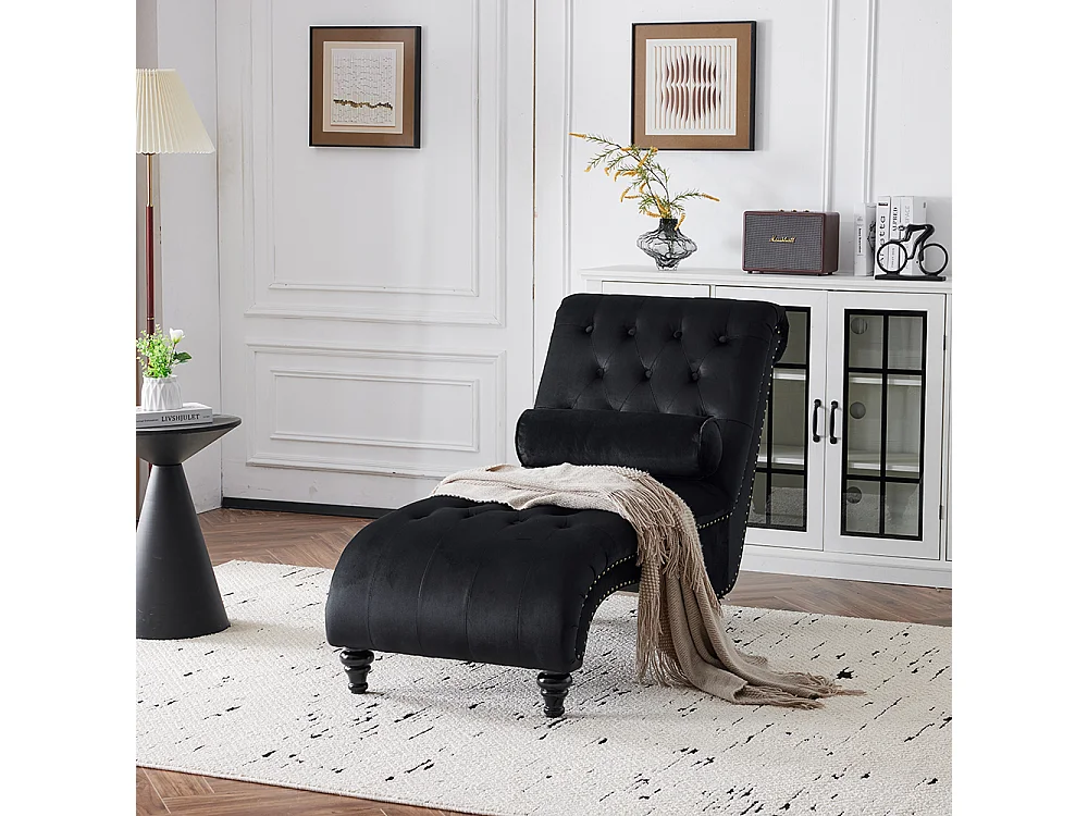 Chaise longue, chaise longue, chaise longue met koperen nagels aan de zijkanten, met lendenkussen