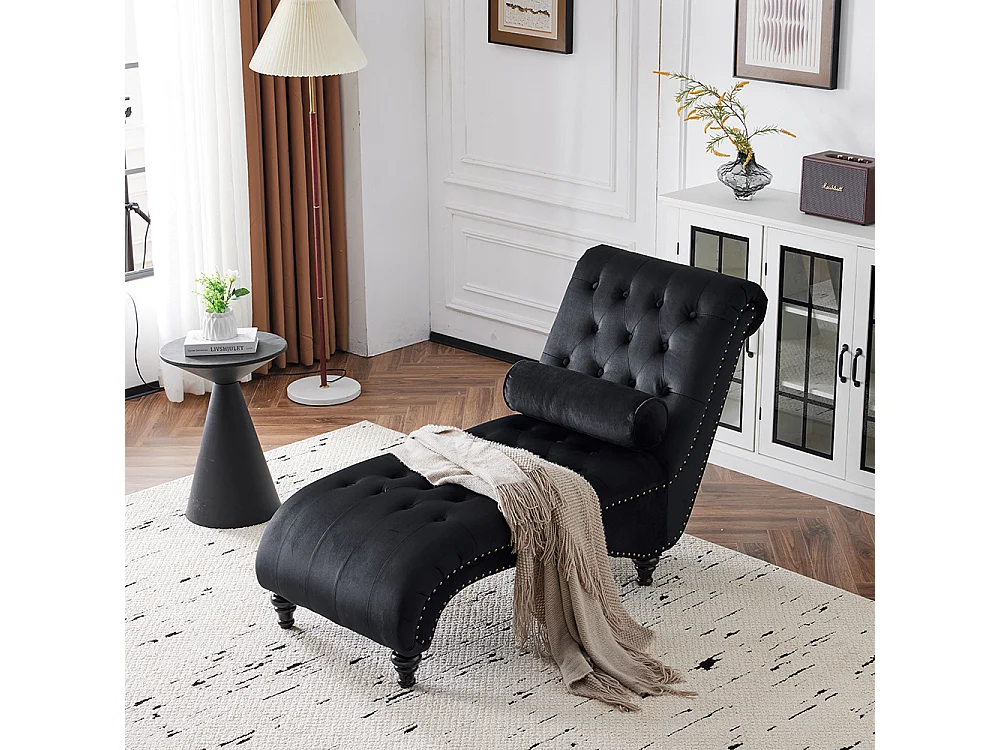 Chaise longue, chaise longue, chaise longue met koperen nagels aan de zijkanten, met lendenkussen