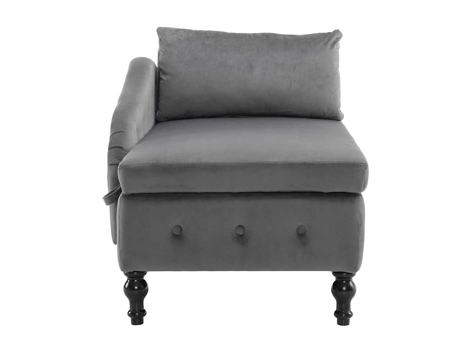 Fluwelen chaise longue met genopte en geknoopte naden, opbergruimte, kussens