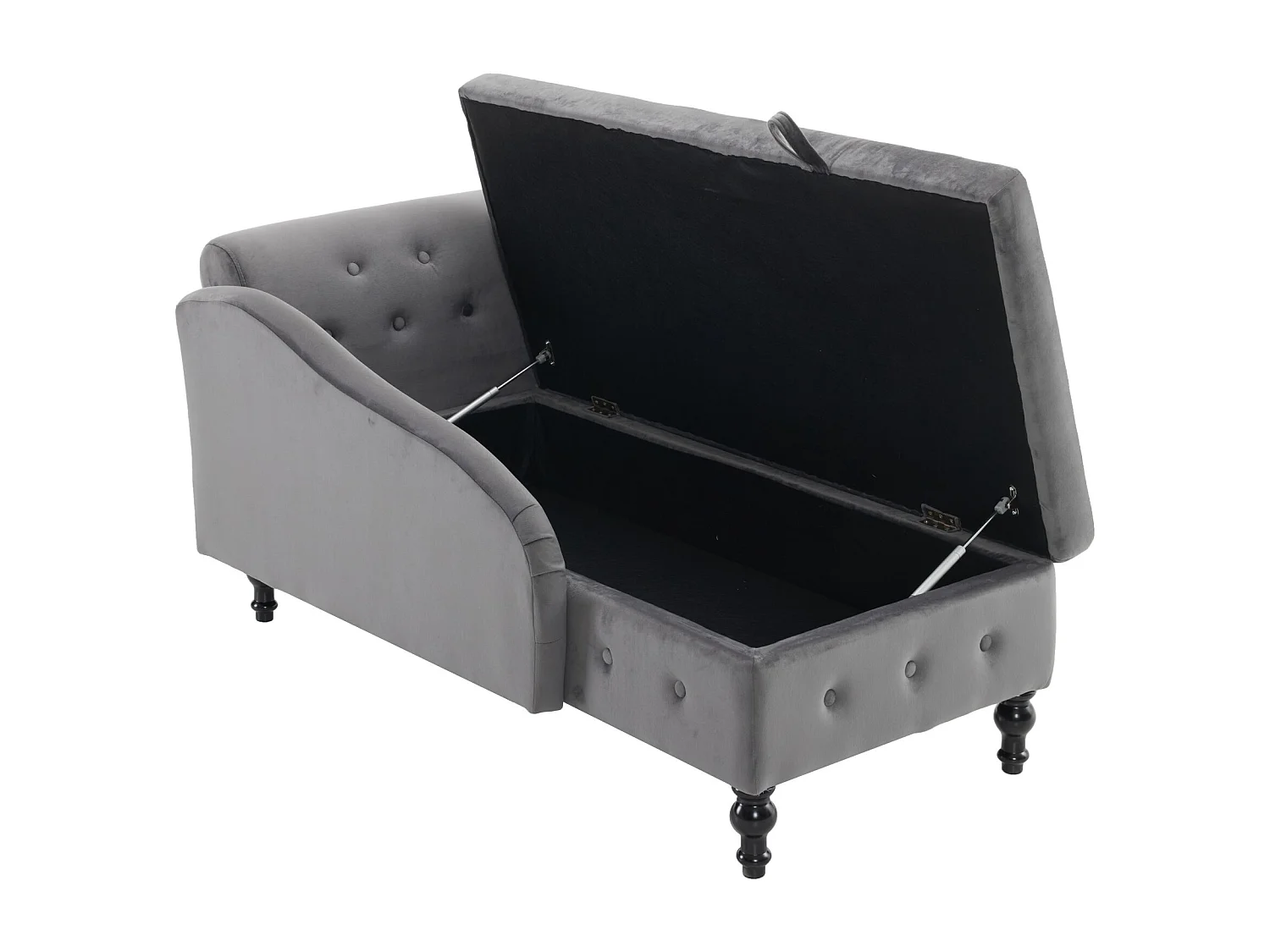 Fluwelen chaise longue met genopte en geknoopte naden, opbergruimte, kussens