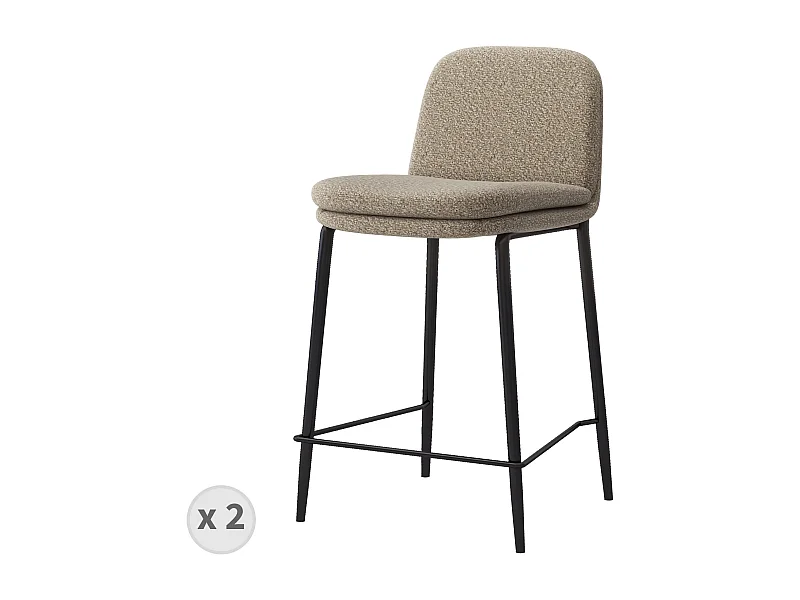 NOLAN-Silla de bar Bouclé beige y metal negro (x2)