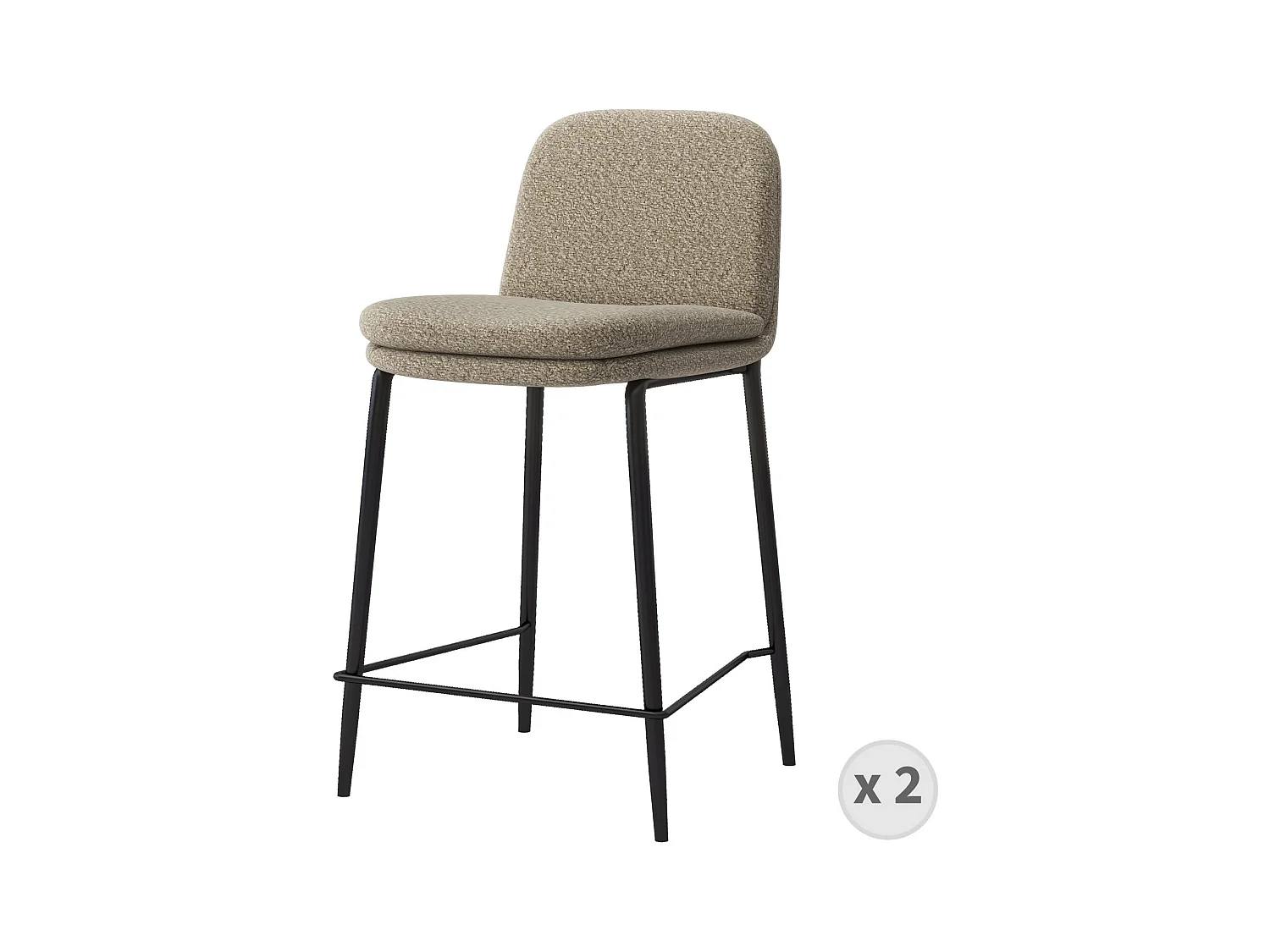 NOLAN-Chaise de bar en tissu Bouclé Grège (x2)