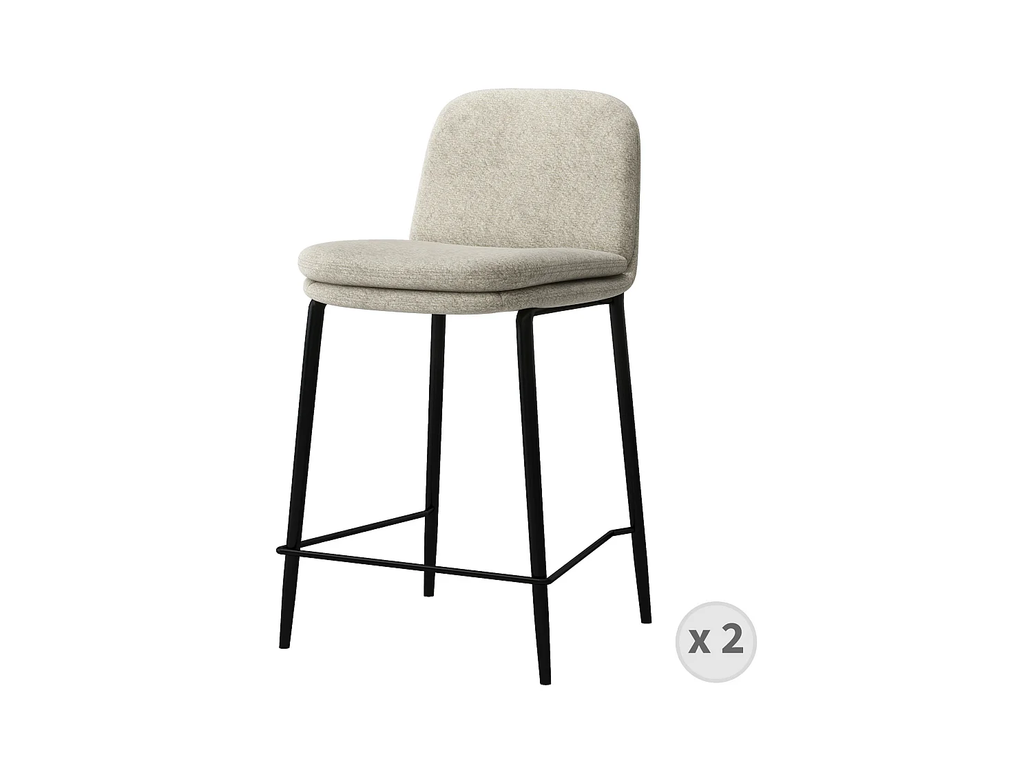 NOLAN-Chaise de bar en tissu Bouclé Lin (x2)