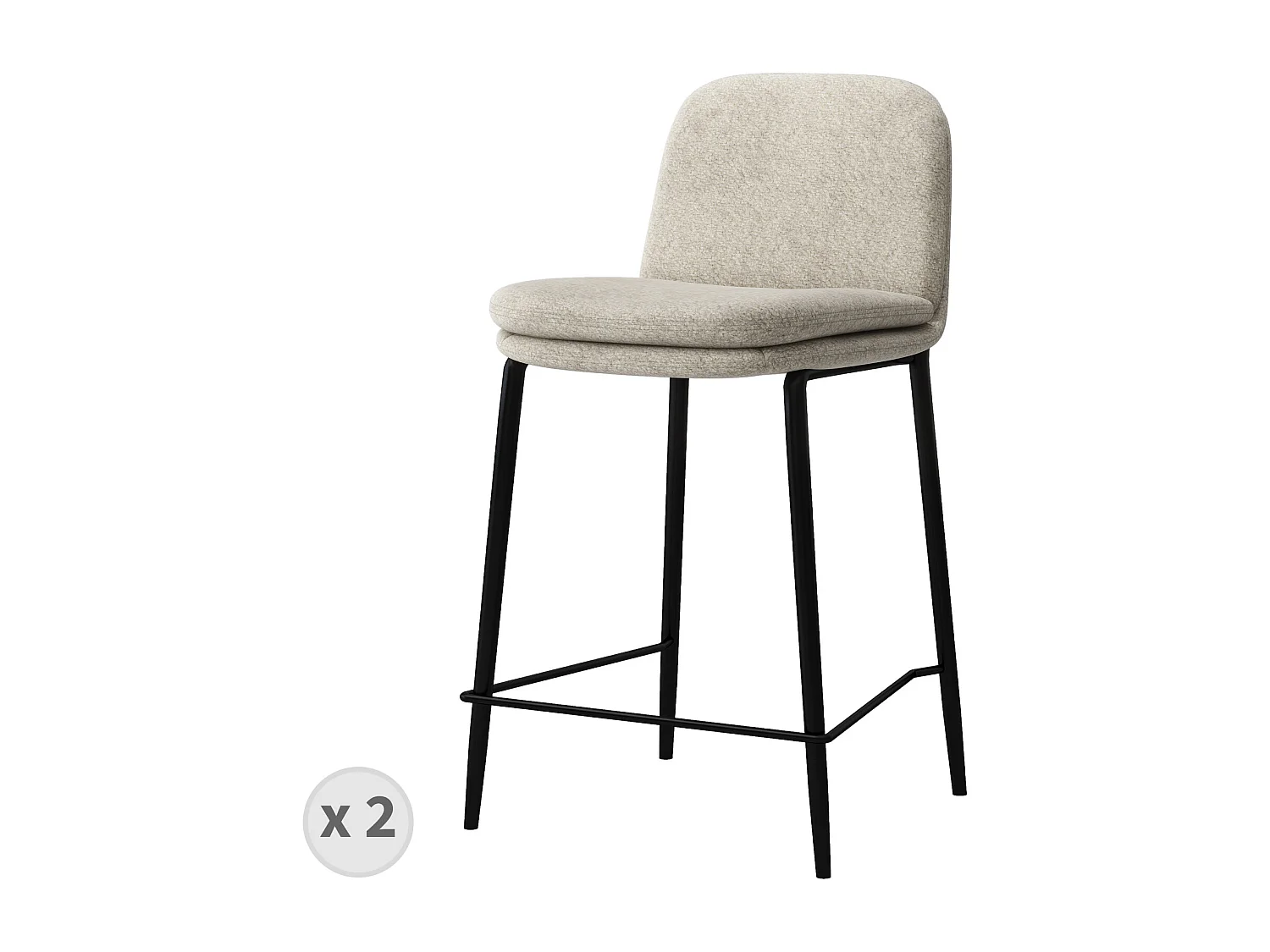 NOLAN-Chaise de bar en tissu Bouclé Lin (x2)