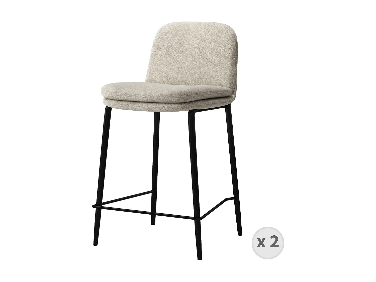NOLAN-Chaise de bar en tissu Bouclé Lin (x2)