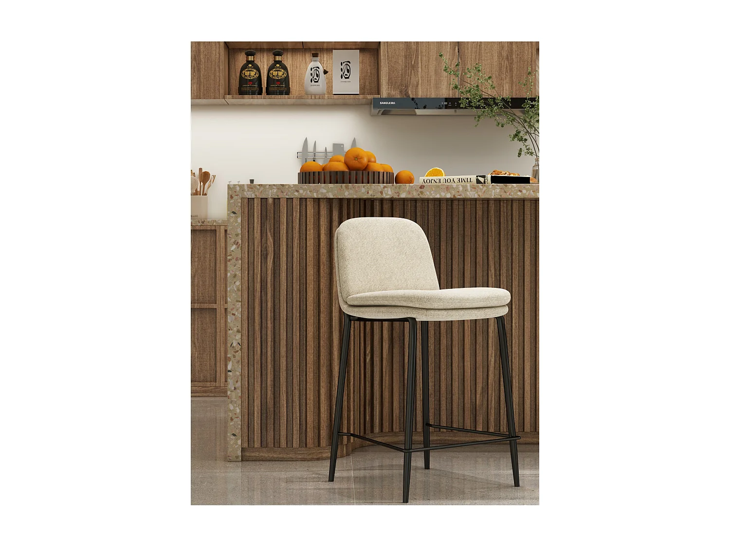 NOLAN-Chaise de bar en tissu Bouclé Lin (x2)