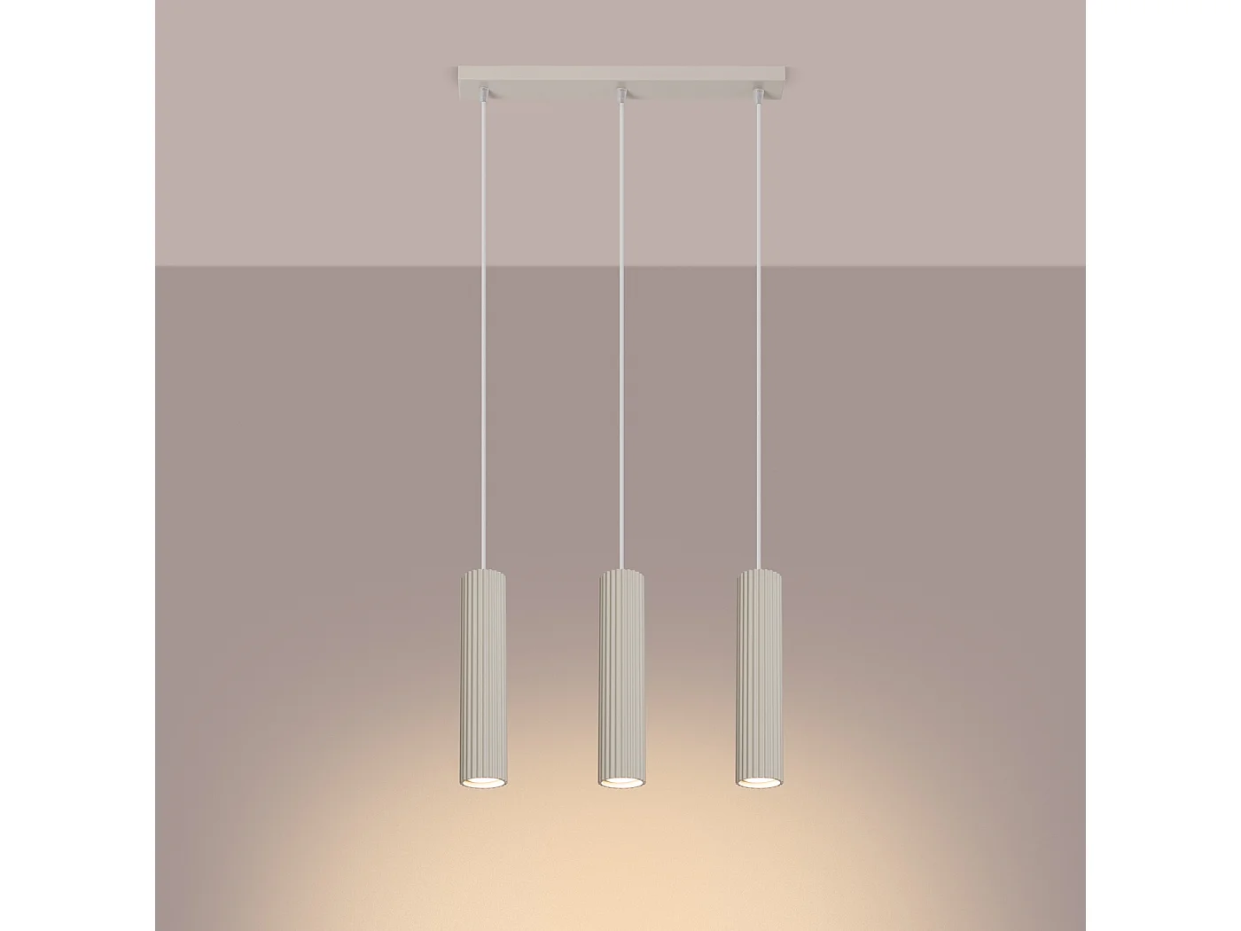 Lampe À Suspension Karbon Minimaliste En Aluminium - 3 Sources Lumineuses - L.45 X H.98 Cm - Beige
